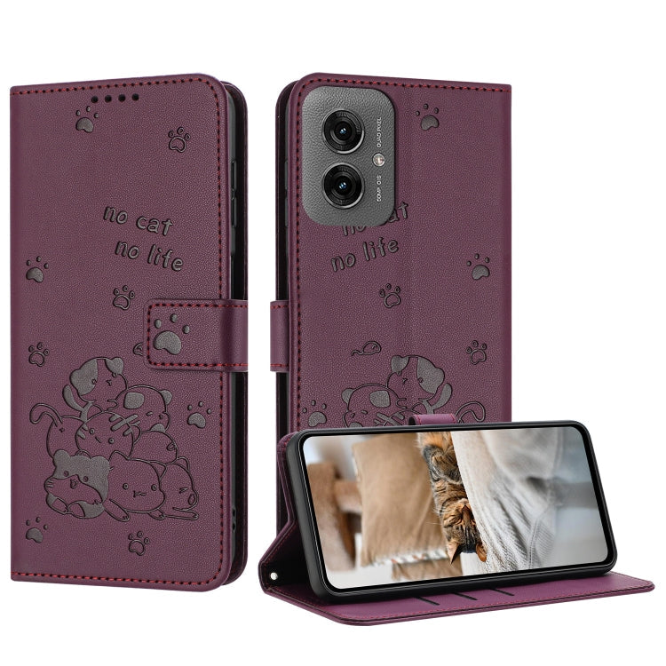 Embossed Kitten Phone Leather Case with Lanyard, For Motorola Moto S50 / Edge 50 Neo, For Motorola Moto G35, For Motorola Moto G55, For Motorola Moto G04 / G24 / G04s