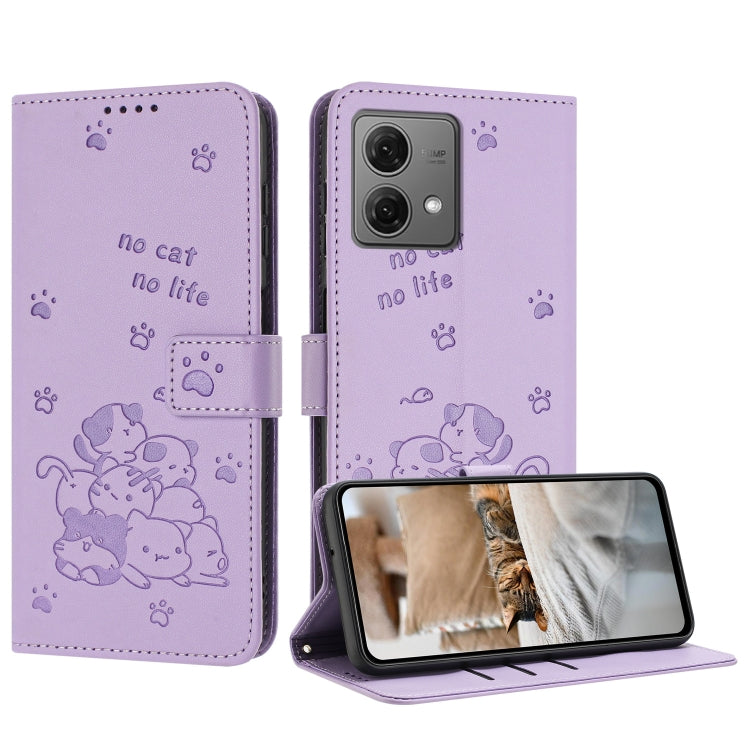 Embossed Kitten Phone Leather Case with Lanyard, For Motorola Moto G Play 4G 2024, For Motorola Moto G Power 5G 2024, For Motorola Moto G84, For Motorola Edge 40 Neo