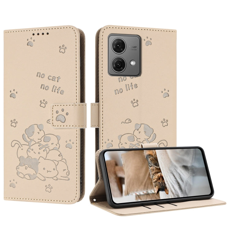 Embossed Kitten Phone Leather Case with Lanyard, For Motorola Moto G Play 4G 2024, For Motorola Moto G Power 5G 2024, For Motorola Moto G84, For Motorola Edge 40 Neo
