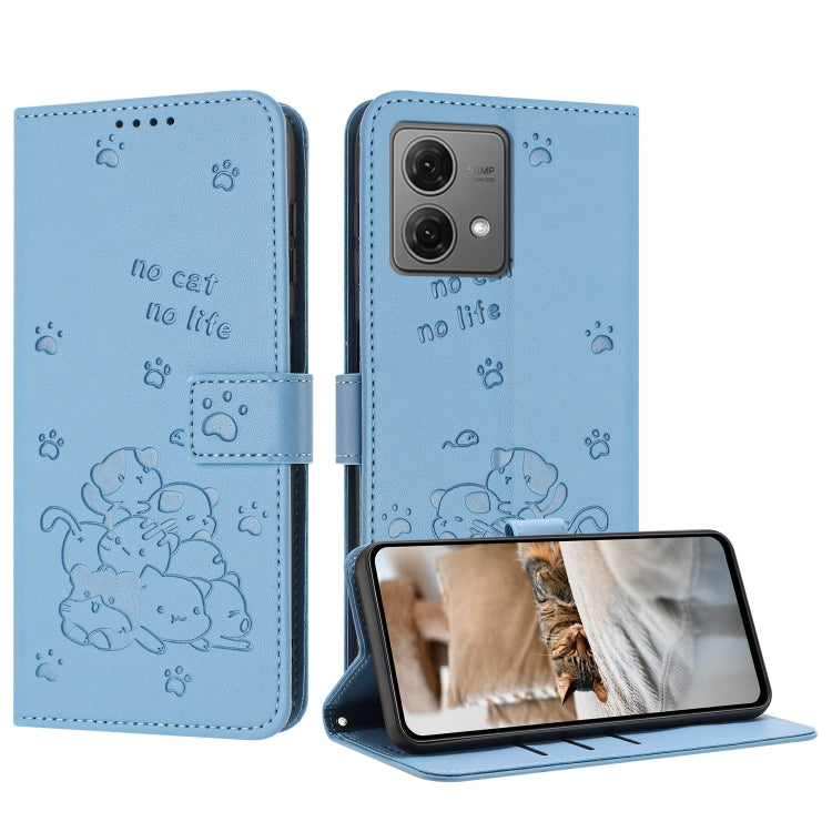 Embossed Kitten Phone Leather Case with Lanyard, For Motorola Moto G Play 4G 2024, For Motorola Moto G Power 5G 2024, For Motorola Moto G84, For Motorola Edge 40 Neo