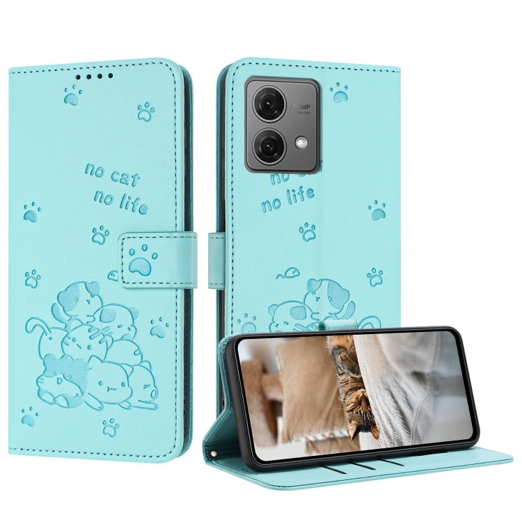 Embossed Kitten Phone Leather Case with Lanyard, For Motorola Moto G Play 4G 2024, For Motorola Moto G Power 5G 2024, For Motorola Moto G84, For Motorola Edge 40 Neo