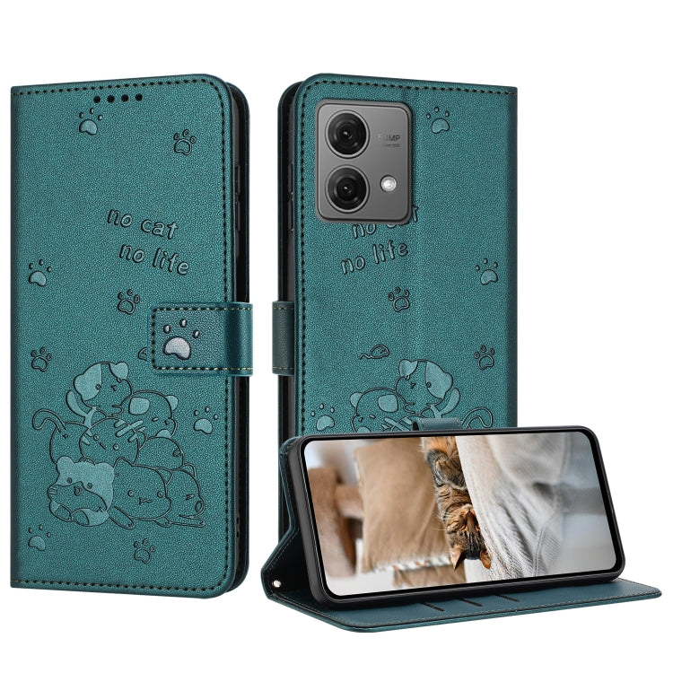 Embossed Kitten Phone Leather Case with Lanyard, For Motorola Moto G Play 4G 2024, For Motorola Moto G Power 5G 2024, For Motorola Moto G84, For Motorola Edge 40 Neo