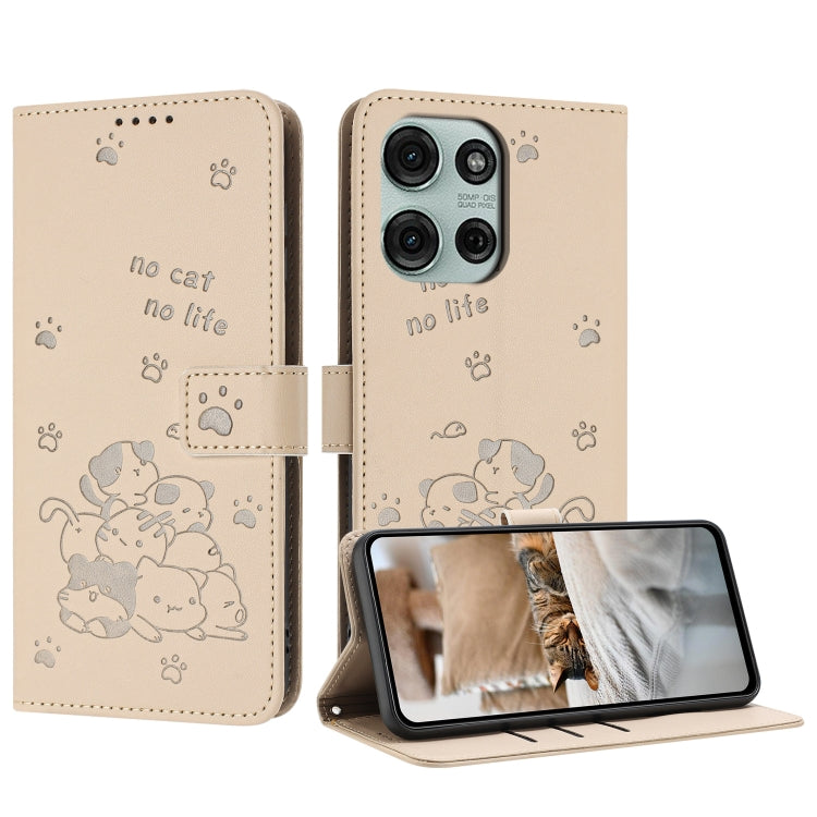 Embossed Kitten Phone Leather Case with Lanyard, For Motorola Moto G15, For Motorola Moto G 5G 2025, For Motorola Moto G Power / G Play 2025, For Motorola Moto G75
