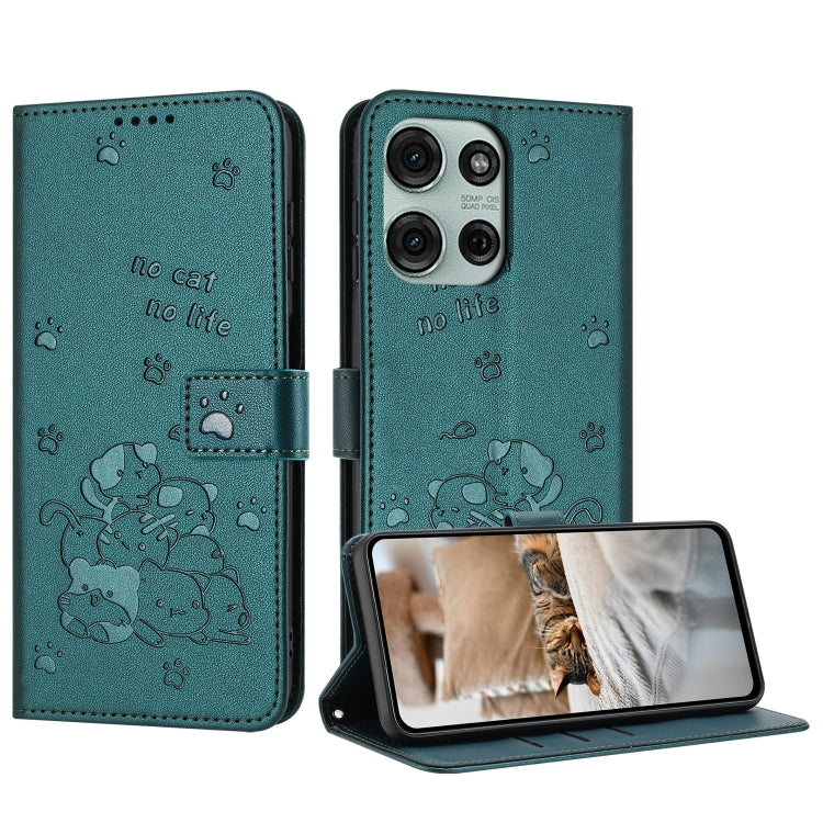 Embossed Kitten Phone Leather Case with Lanyard, For Motorola Moto G15, For Motorola Moto G 5G 2025, For Motorola Moto G Power / G Play 2025, For Motorola Moto G75