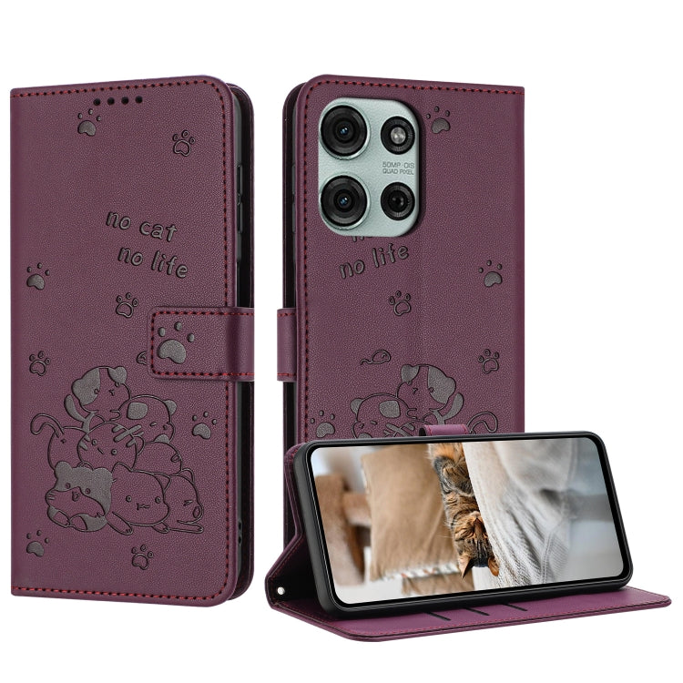 Embossed Kitten Phone Leather Case with Lanyard, For Motorola Moto G15, For Motorola Moto G 5G 2025, For Motorola Moto G Power / G Play 2025, For Motorola Moto G75