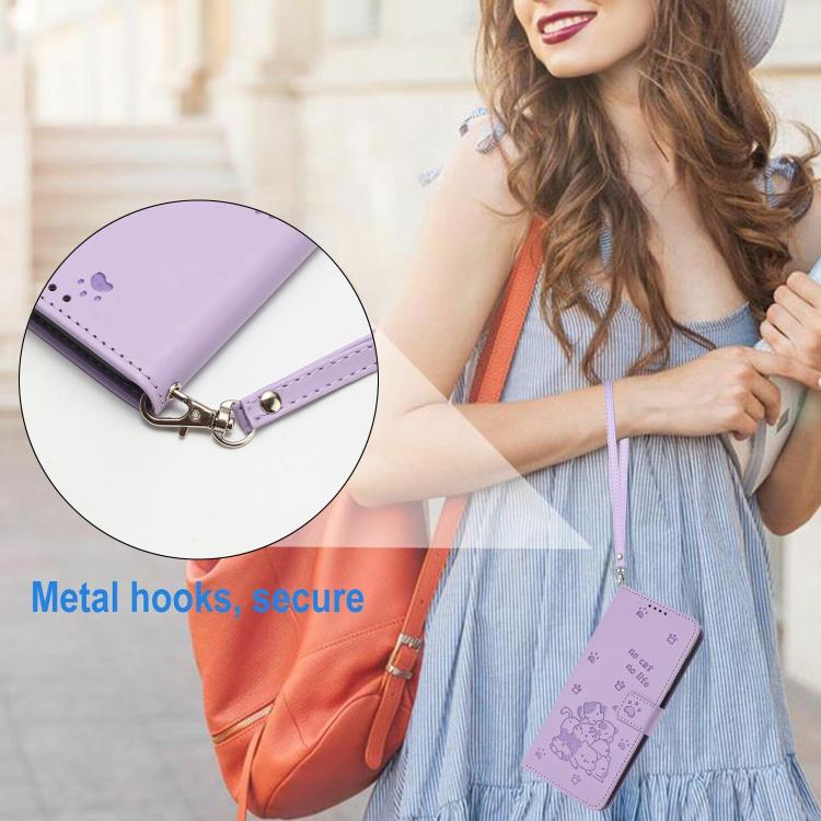 Embossed Kitten Phone Leather Case with Lanyard, For Motorola Moto G15, For Motorola Moto G 5G 2025, For Motorola Moto G Power / G Play 2025, For Motorola Moto G75