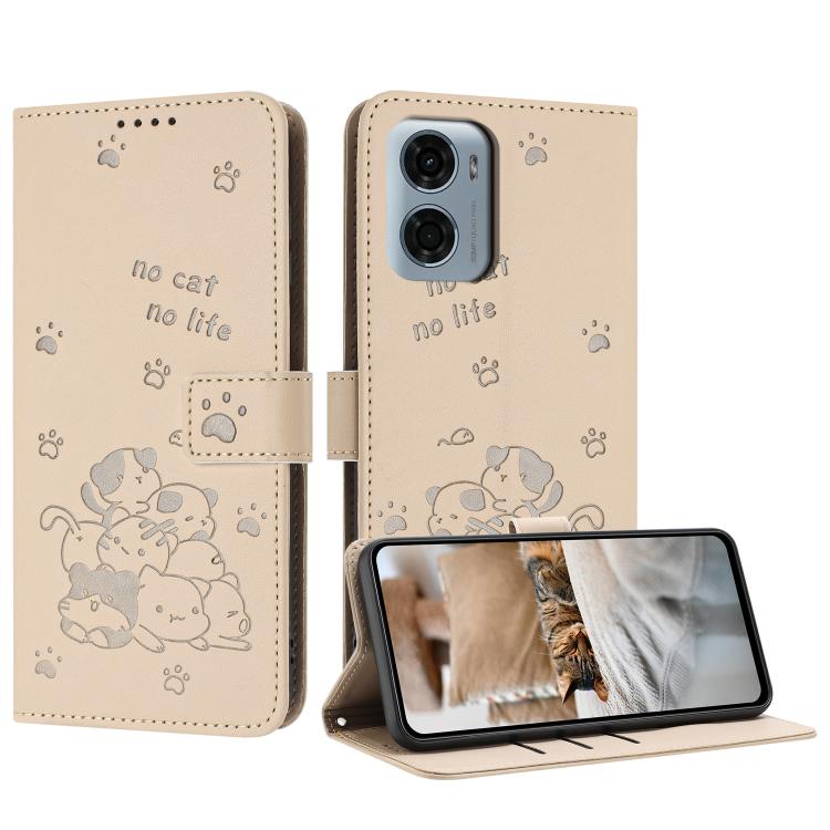 Embossed Kitten Phone Leather Case with Lanyard, For Motorola Edge 60 Pro, For Motorola Edge 60 Fusion, For Motorola Moto G Stylus 5G 2025, For Motorola Moto G05