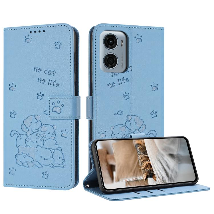 Embossed Kitten Phone Leather Case with Lanyard, For Motorola Edge 60 Pro, For Motorola Edge 60 Fusion, For Motorola Moto G Stylus 5G 2025, For Motorola Moto G05