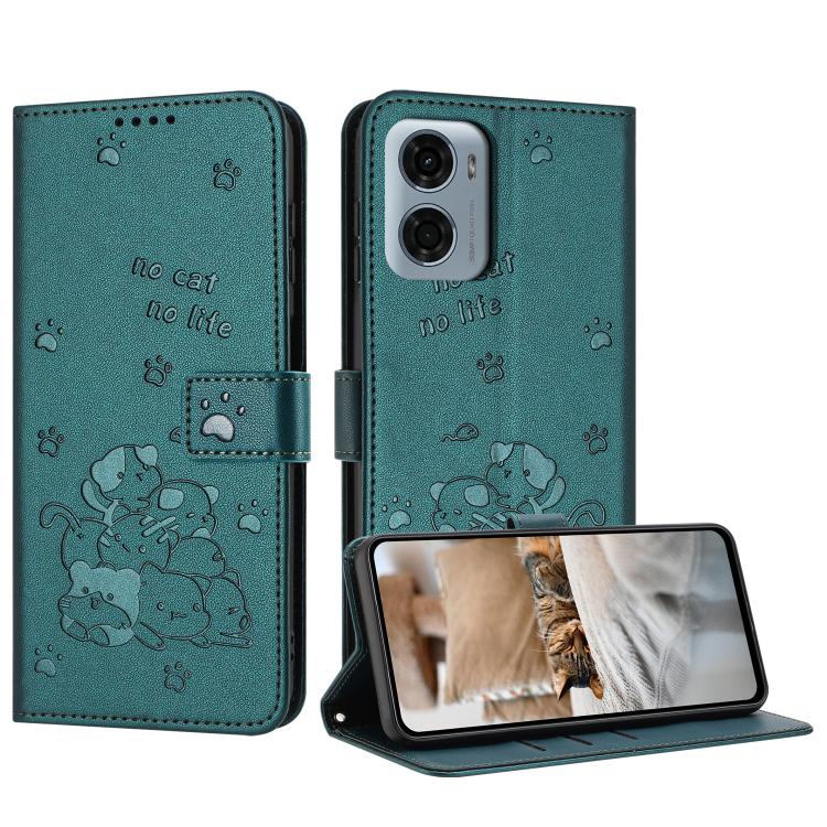 Embossed Kitten Phone Leather Case with Lanyard, For Motorola Edge 60 Pro, For Motorola Edge 60 Fusion, For Motorola Moto G Stylus 5G 2025, For Motorola Moto G05