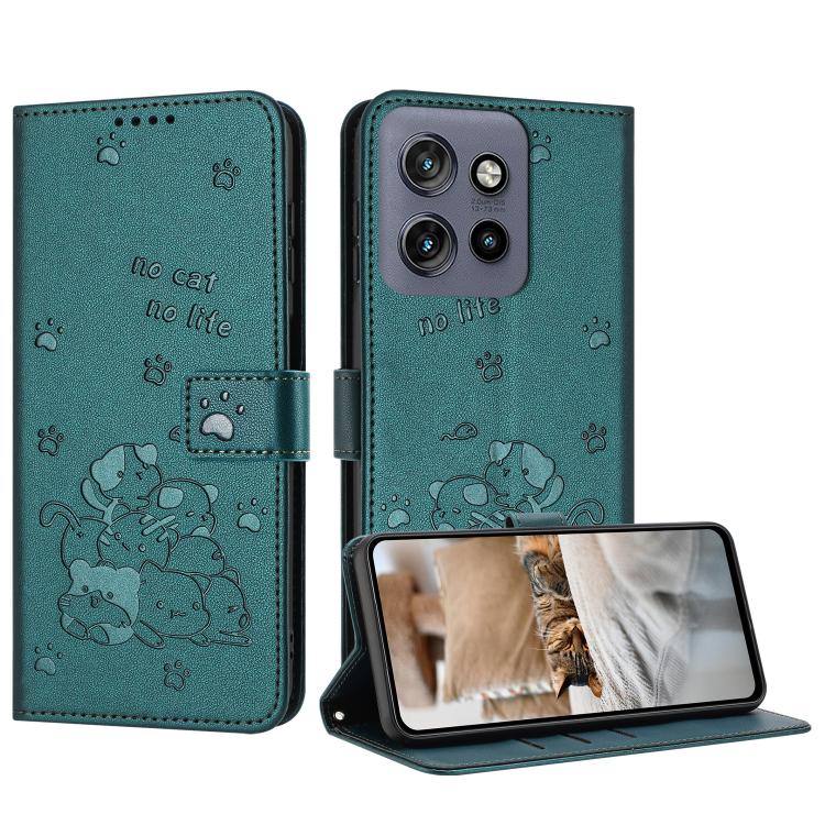 Embossed Kitten Phone Leather Case with Lanyard, For Motorola Moto G15, For Motorola Moto G 5G 2025, For Motorola Moto G Power / G Play 2025, For Motorola Moto G75