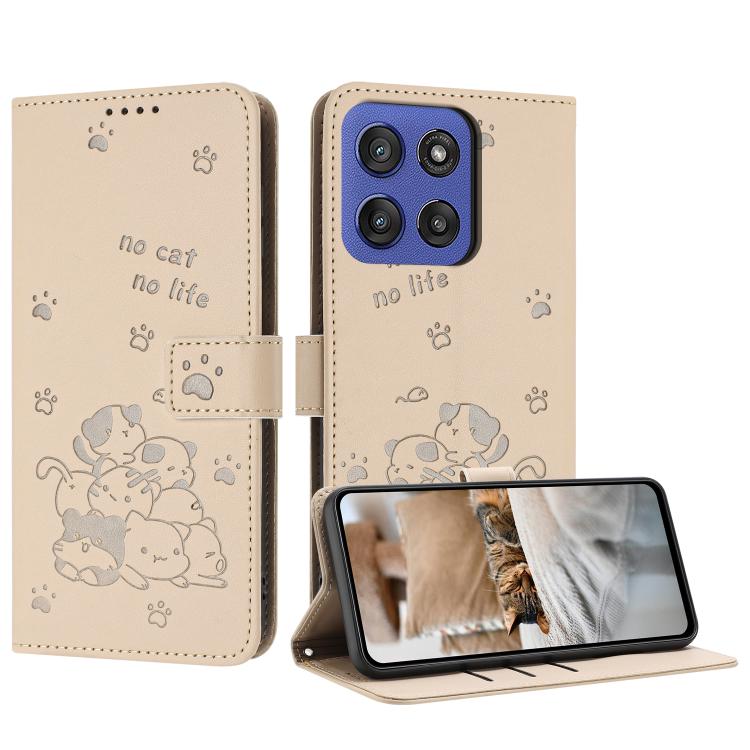Embossed Kitten Phone Leather Case with Lanyard, For Motorola Edge 60 Pro, For Motorola Edge 60 Fusion, For Motorola Moto G Stylus 5G 2025, For Motorola Moto G05