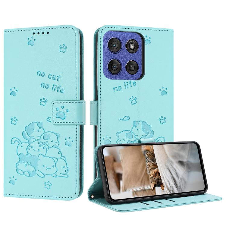 Embossed Kitten Phone Leather Case with Lanyard, For Motorola Edge 60 Pro, For Motorola Edge 60 Fusion, For Motorola Moto G Stylus 5G 2025, For Motorola Moto G05