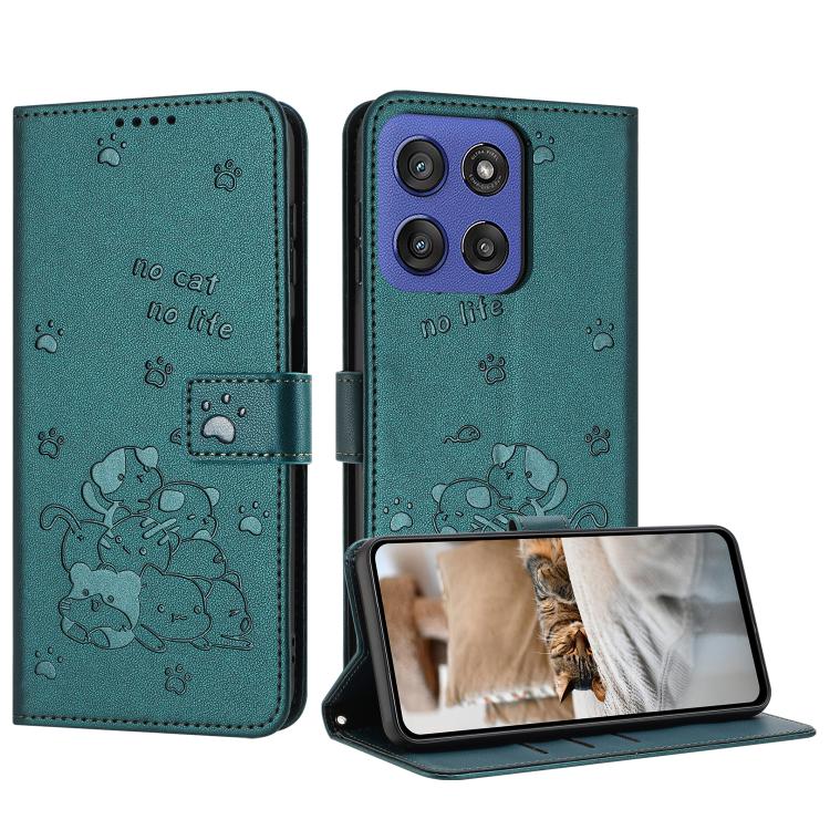 Embossed Kitten Phone Leather Case with Lanyard, For Motorola Edge 60 Pro, For Motorola Edge 60 Fusion, For Motorola Moto G Stylus 5G 2025, For Motorola Moto G05