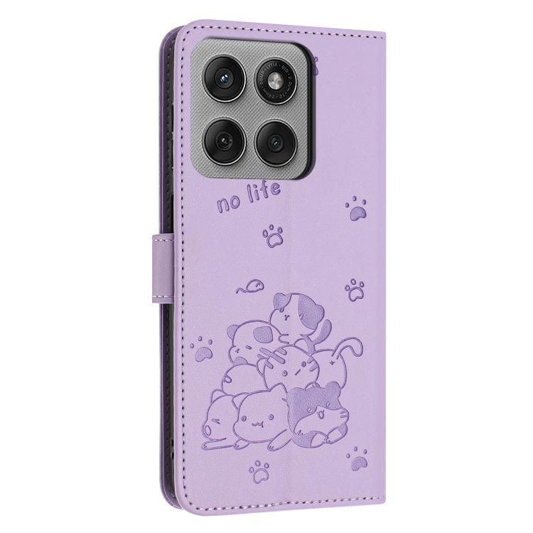 Embossed Kitten Phone Leather Case with Lanyard, For Motorola Edge 60 Pro, For Motorola Edge 60 Fusion, For Motorola Moto G Stylus 5G 2025, For Motorola Moto G05