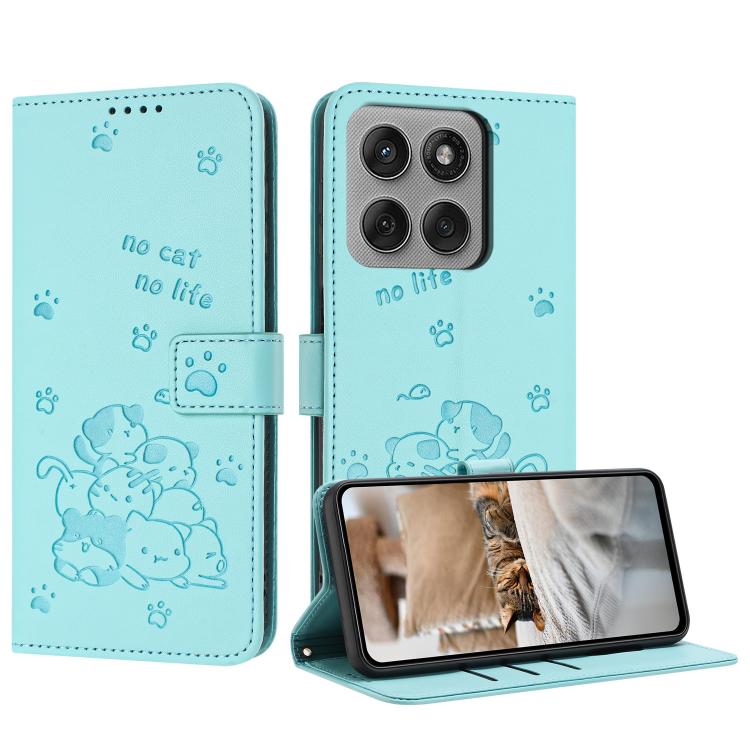 Embossed Kitten Phone Leather Case with Lanyard, For Motorola Edge 60 Pro, For Motorola Edge 60 Fusion, For Motorola Moto G Stylus 5G 2025, For Motorola Moto G05