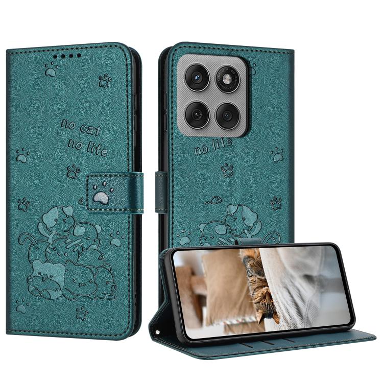 Embossed Kitten Phone Leather Case with Lanyard, For Motorola Edge 60 Pro, For Motorola Edge 60 Fusion, For Motorola Moto G Stylus 5G 2025, For Motorola Moto G05