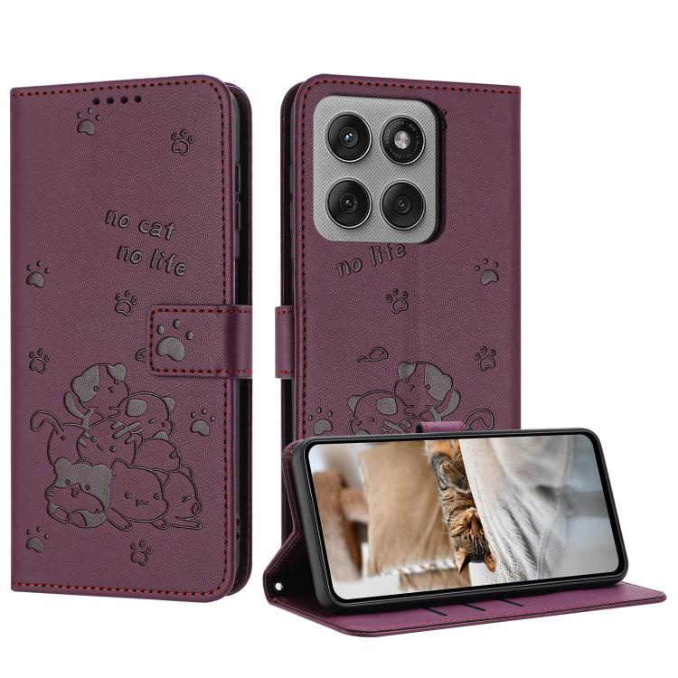 Embossed Kitten Phone Leather Case with Lanyard, For Motorola Edge 60 Pro, For Motorola Edge 60 Fusion, For Motorola Moto G Stylus 5G 2025, For Motorola Moto G05