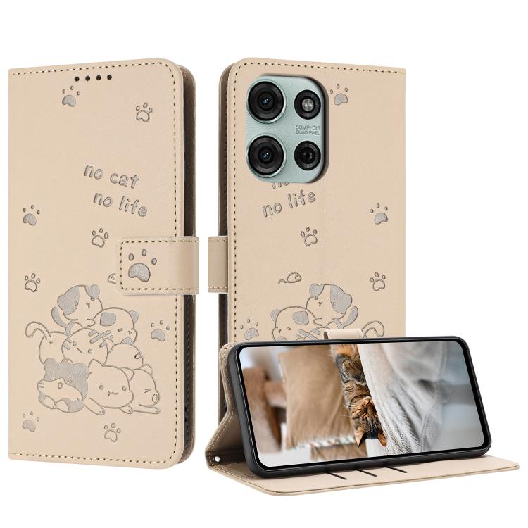 Embossed Kitten Phone Leather Case with Lanyard, For Motorola Edge 70 5G, For Motorola Moto G06 4G, For Motorola Moto G86 5G, For Motorola Moto G56 5G