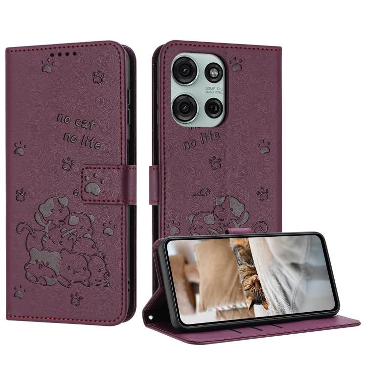 Embossed Kitten Phone Leather Case with Lanyard, For Motorola Edge 70 5G, For Motorola Moto G06 4G, For Motorola Moto G86 5G, For Motorola Moto G56 5G