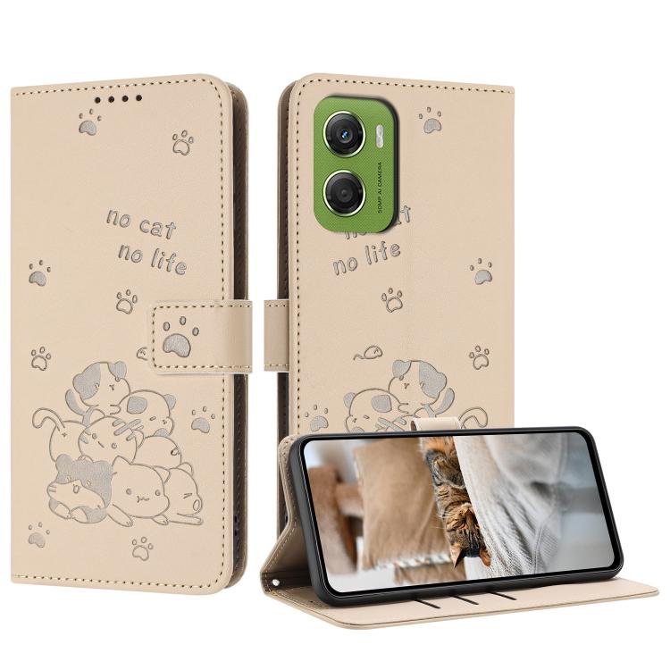 Embossed Kitten Phone Leather Case with Lanyard, For Motorola Edge 70 5G, For Motorola Moto G06 4G, For Motorola Moto G86 5G, For Motorola Moto G56 5G