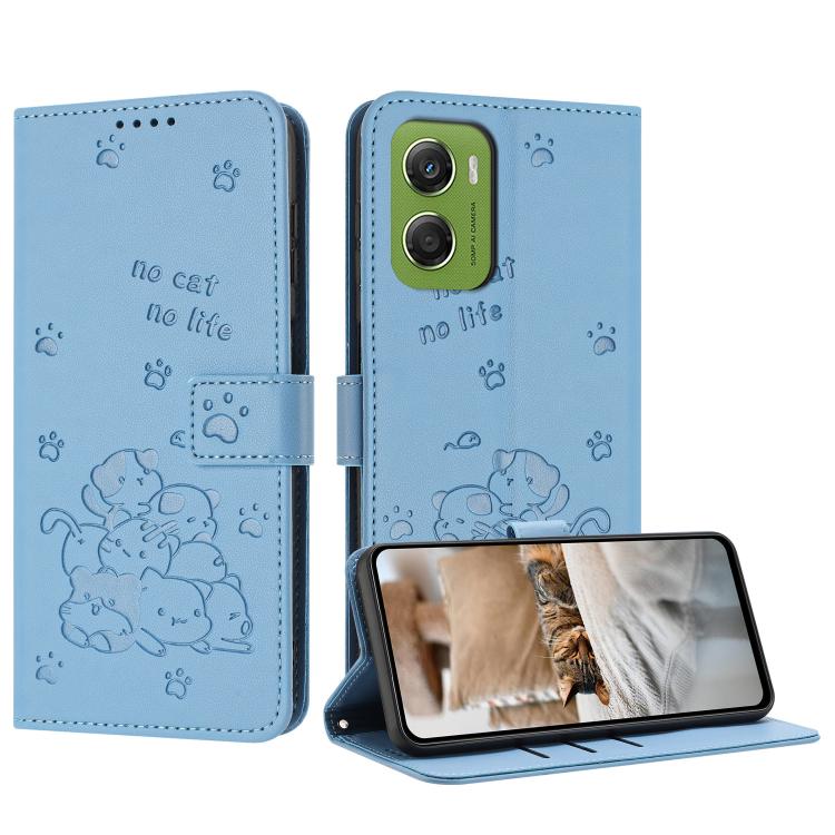 Embossed Kitten Phone Leather Case with Lanyard, For Motorola Edge 70 5G, For Motorola Moto G06 4G, For Motorola Moto G86 5G, For Motorola Moto G56 5G