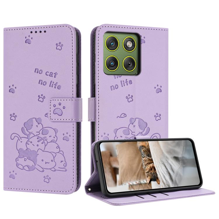 Embossed Kitten Phone Leather Case with Lanyard, For Motorola Edge 70 5G, For Motorola Moto G06 4G, For Motorola Moto G86 5G, For Motorola Moto G56 5G