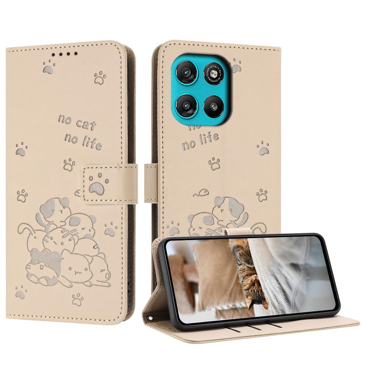 Embossed Kitten Phone Leather Case with Lanyard, For Motorola Edge 70 Pro 5G, For Motorola Moto G17 / G17 Power 4G, For Motorola Edge 70 Fusion 5G, For Motorola Moto G67 Power / G57 Power