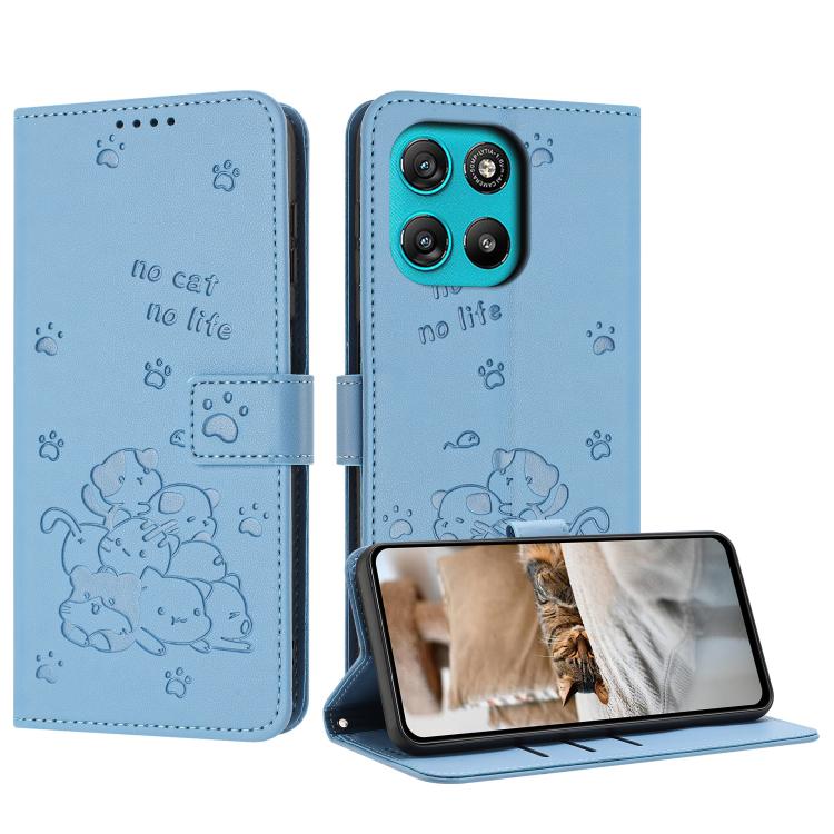 Embossed Kitten Phone Leather Case with Lanyard, For Motorola Edge 70 Pro 5G, For Motorola Moto G17 / G17 Power 4G, For Motorola Edge 70 Fusion 5G, For Motorola Moto G67 Power / G57 Power