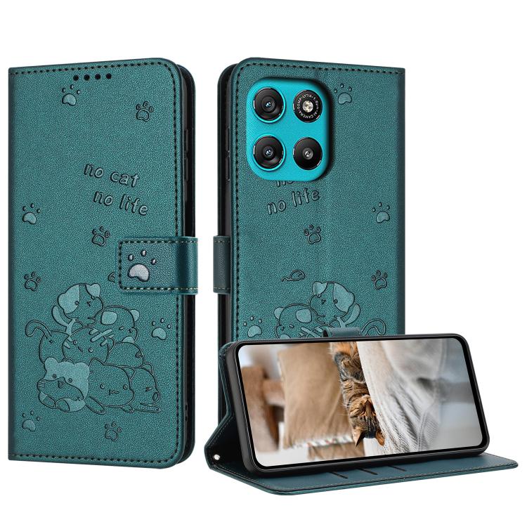 Embossed Kitten Phone Leather Case with Lanyard, For Motorola Edge 70 Pro 5G, For Motorola Moto G17 / G17 Power 4G, For Motorola Edge 70 Fusion 5G, For Motorola Moto G67 Power / G57 Power