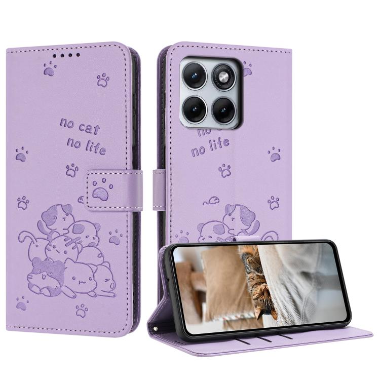 Embossed Kitten Phone Leather Case with Lanyard, For Motorola Edge 70 Pro 5G, For Motorola Moto G17 / G17 Power 4G, For Motorola Edge 70 Fusion 5G, For Motorola Moto G67 Power / G57 Power
