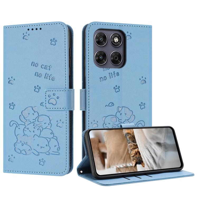 Embossed Kitten Phone Leather Case with Lanyard, For Motorola Edge 70 Max 5G, For Motorola Moto G Max / G87 / G77 5G, For Motorola Edge 5G 2026, For Motorola Moto G37 / G37 Power / G47