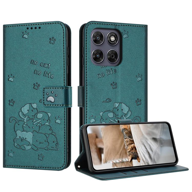 Embossed Kitten Phone Leather Case with Lanyard, For Motorola Edge 70 Max 5G, For Motorola Moto G Max / G87 / G77 5G, For Motorola Edge 5G 2026, For Motorola Moto G37 / G37 Power / G47