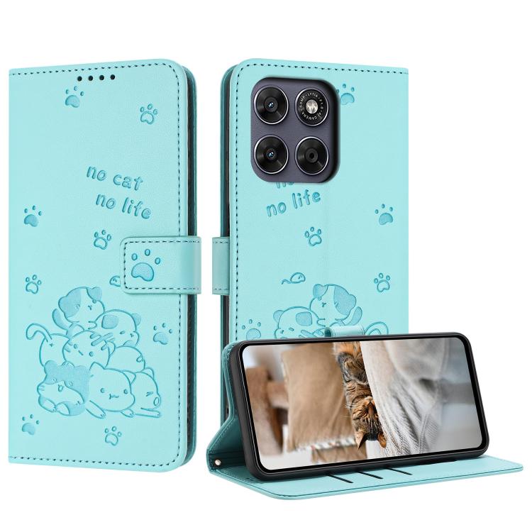 Embossed Kitten Phone Leather Case with Lanyard, For Motorola Edge 70 Pro 5G, For Motorola Moto G17 / G17 Power 4G, For Motorola Edge 70 Fusion 5G, For Motorola Moto G67 Power / G57 Power
