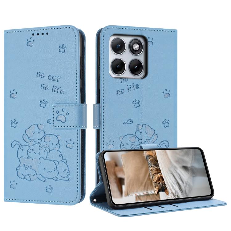Embossed Kitten Phone Leather Case with Lanyard, For Motorola Edge 70 Max 5G, For Motorola Moto G Max / G87 / G77 5G, For Motorola Edge 5G 2026, For Motorola Moto G37 / G37 Power / G47