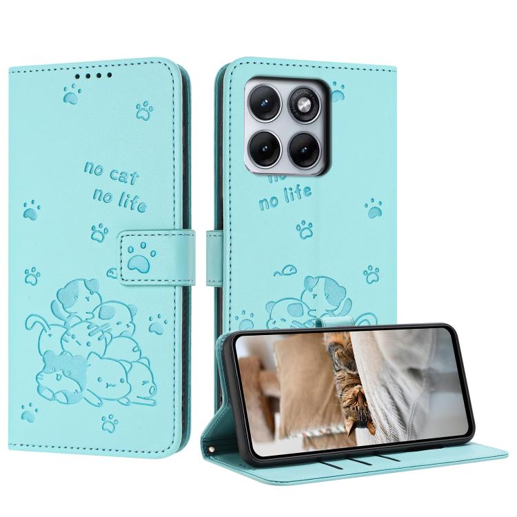 Embossed Kitten Phone Leather Case with Lanyard, For Motorola Edge 70 Max 5G, For Motorola Moto G Max / G87 / G77 5G, For Motorola Edge 5G 2026, For Motorola Moto G37 / G37 Power / G47