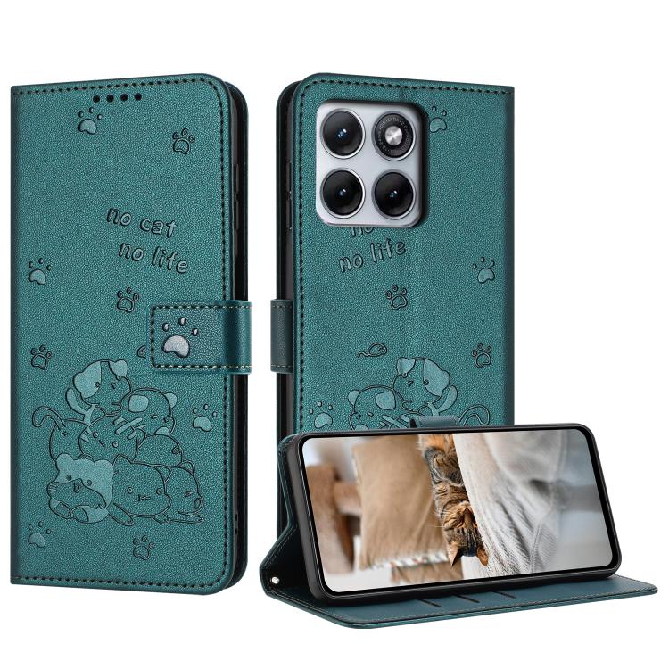 Embossed Kitten Phone Leather Case with Lanyard, For Motorola Edge 70 Max 5G, For Motorola Moto G Max / G87 / G77 5G, For Motorola Edge 5G 2026, For Motorola Moto G37 / G37 Power / G47