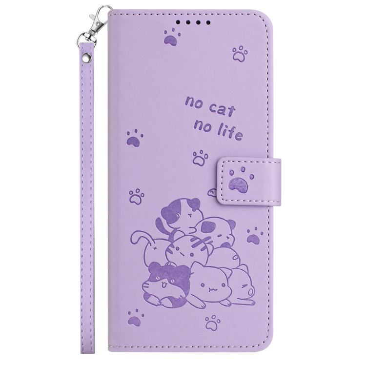 Embossed Kitten Phone Leather Case with Lanyard, For Motorola Edge 70 Max 5G, For Motorola Moto G Max / G87 / G77 5G, For Motorola Edge 5G 2026, For Motorola Moto G37 / G37 Power / G47