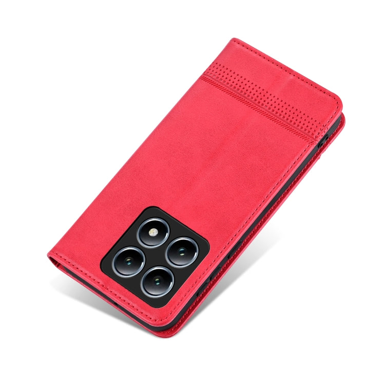 For Xiaomi 14T Pro AZNS Magnetic Calf Texture Flip Leather Phone Case(Red)