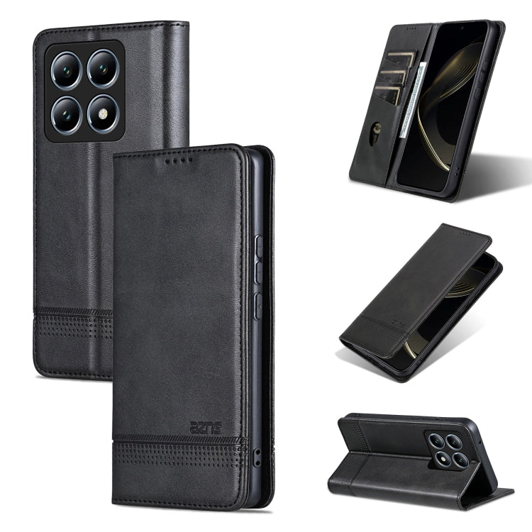 For Xiaomi 14T Pro AZNS Magnetic Calf Texture Flip Leather Phone Case(Black)