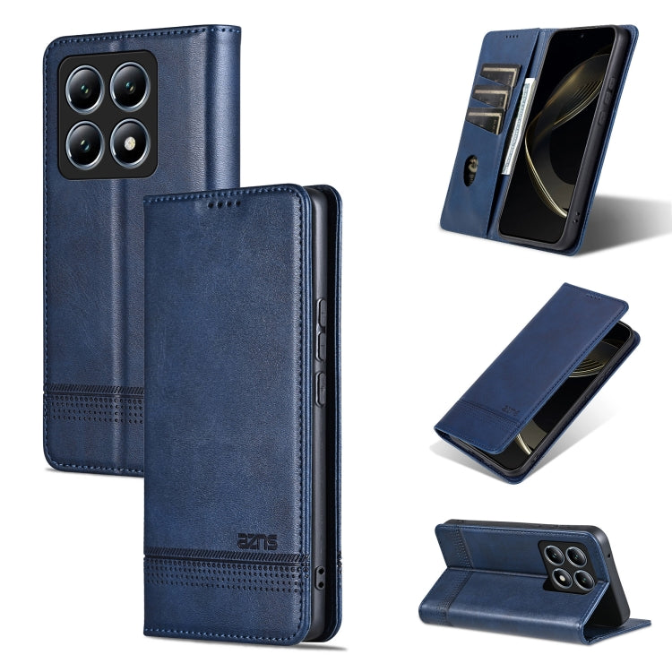 For Xiaomi 14T Pro AZNS Magnetic Calf Texture Flip Leather Phone Case(Dark Blue)
