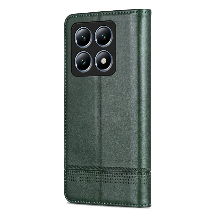 For Xiaomi 14T AZNS Magnetic Calf Texture Flip Leather Phone Case(Dark Green)