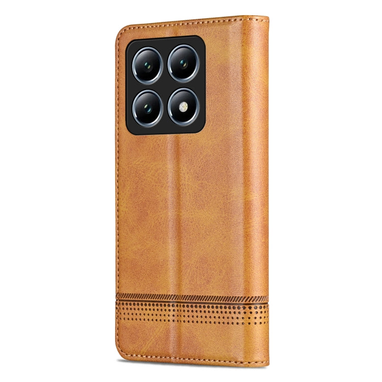 For Xiaomi 14T AZNS Magnetic Calf Texture Flip Leather Phone Case(Light Brown)