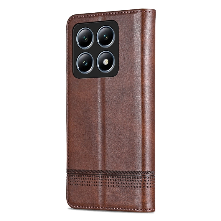 For Xiaomi 14T AZNS Magnetic Calf Texture Flip Leather Phone Case(Dark Brown)