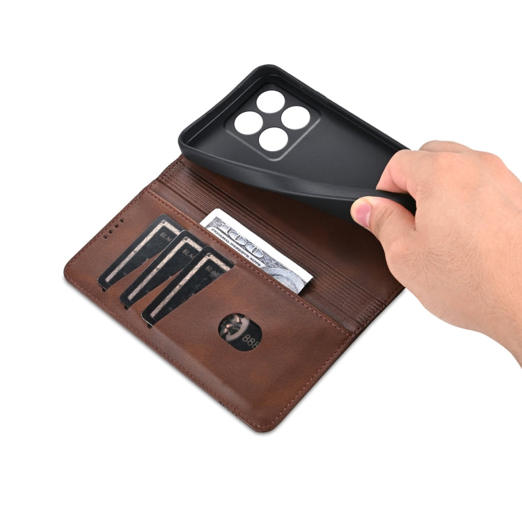 For Xiaomi 14T AZNS Magnetic Calf Texture Flip Leather Phone Case(Dark Brown)