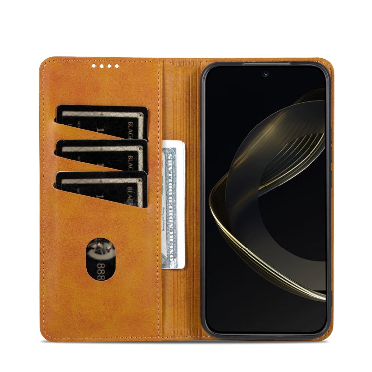 For Xiaomi 15 AZNS Magnetic Calf Texture Flip Leather Phone Case(Light Brown)