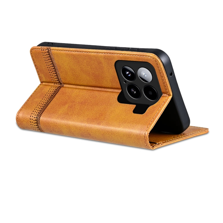 For Xiaomi 15 AZNS Magnetic Calf Texture Flip Leather Phone Case(Light Brown)