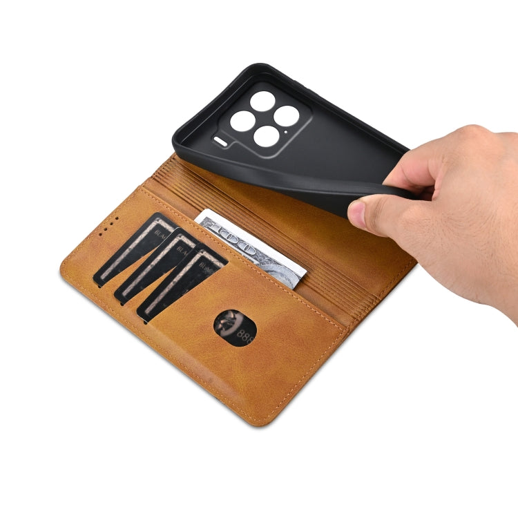 For Xiaomi 15 AZNS Magnetic Calf Texture Flip Leather Phone Case(Light Brown)