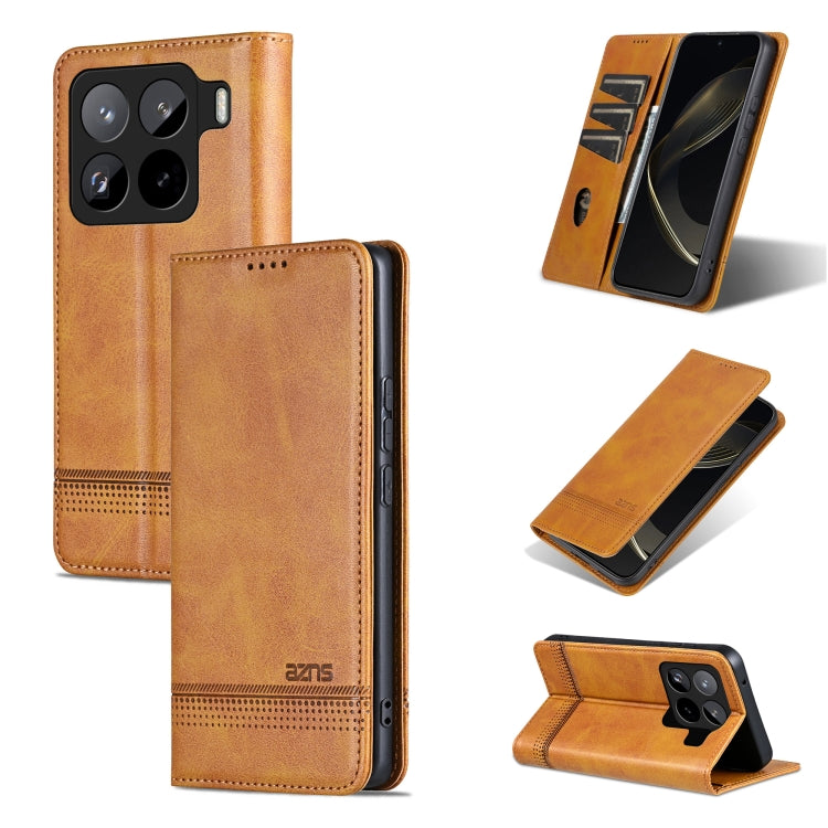 For Xiaomi 15 Pro AZNS Magnetic Calf Texture Flip Leather Phone Case(Light Brown)