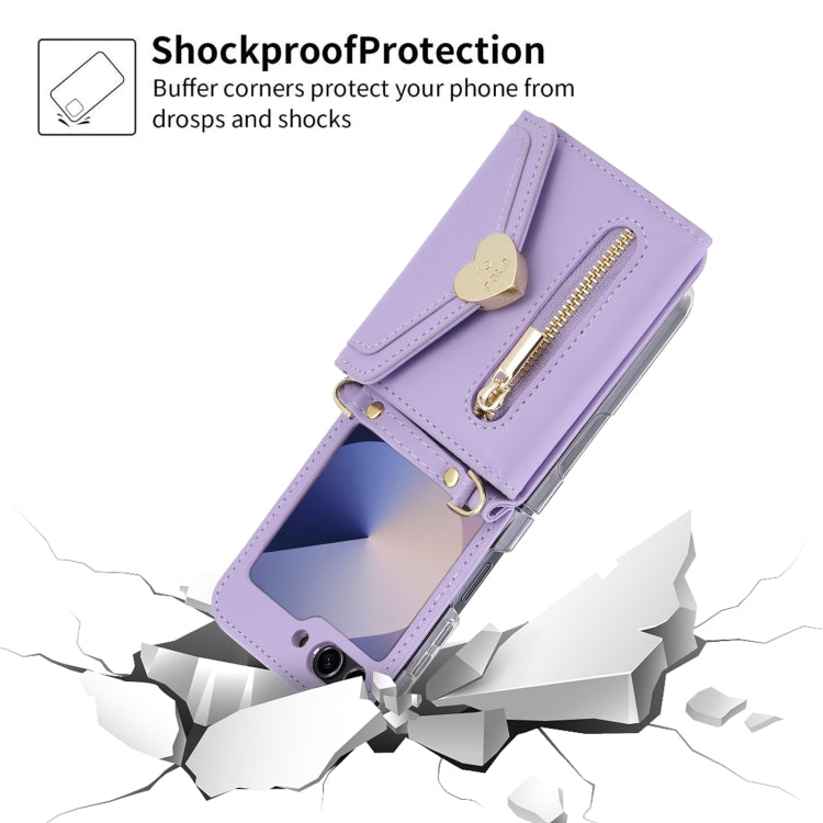 For Samsung Galaxy Z Flip6 POLA Love Buckle Multi-Card Slots Zipper Wallet Phone Case(Purple)