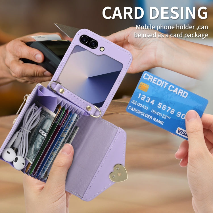 For Samsung Galaxy Z Flip6 POLA Love Buckle Multi-Card Slots Zipper Wallet Phone Case(Purple)